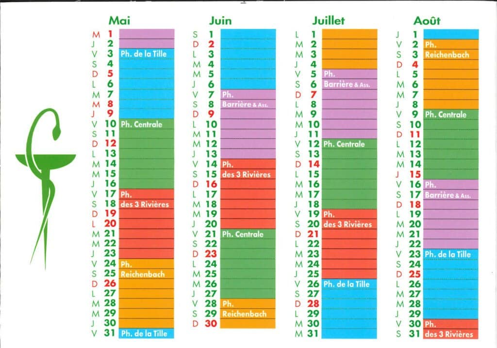 Calendrier pharmacies de garde mai à août