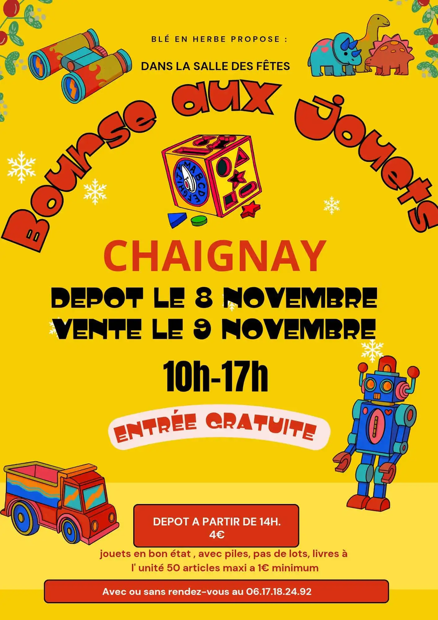 Affiche Bourse aux jouets 8-9 novembre 2025 à Chaignay